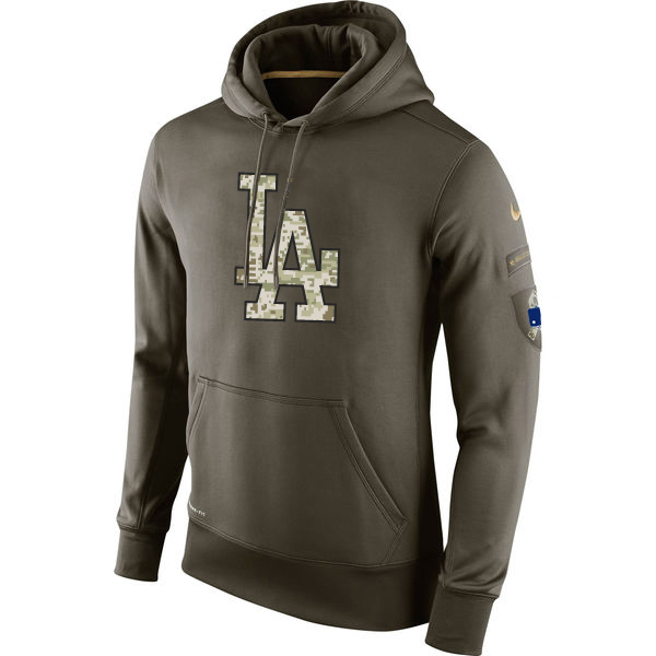 MLB Men Los Angeles Dodgers Nike Olive Salute To Service KO Performance Hoodie Green
